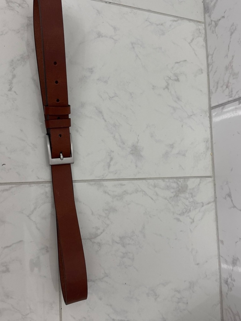 Men's Tan Leather Belt with Silver Buckle
